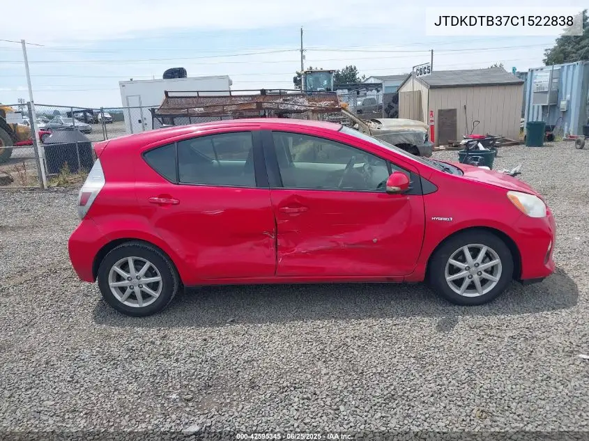 2012 Toyota Prius C Four VIN: JTDKDTB37C1522838 Lot: 42595345
