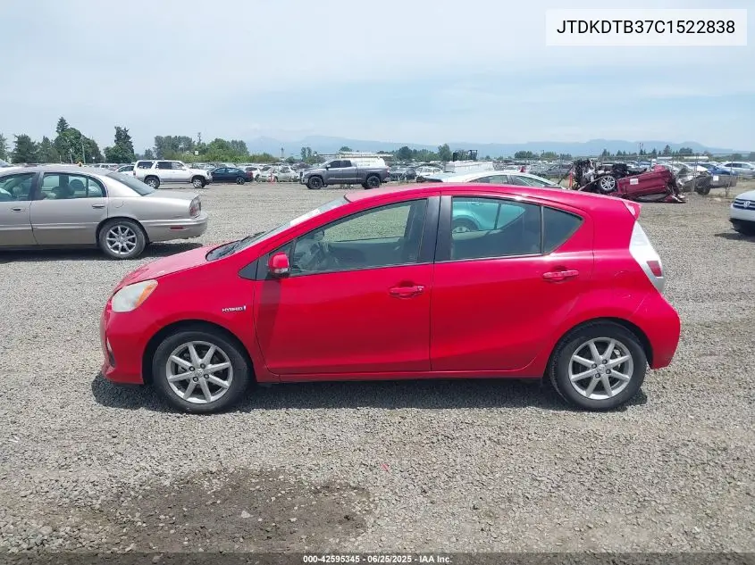 2012 Toyota Prius C Four VIN: JTDKDTB37C1522838 Lot: 42595345