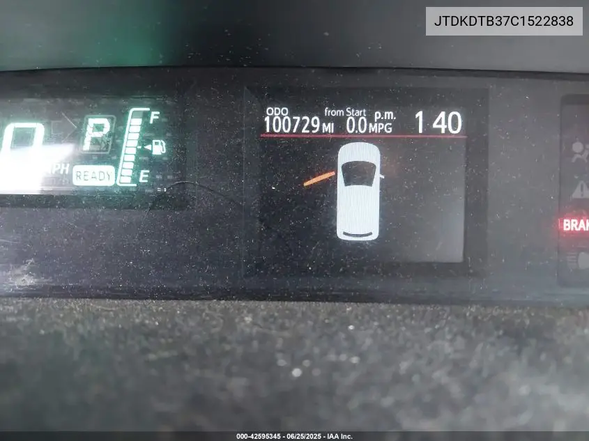 2012 Toyota Prius C Four VIN: JTDKDTB37C1522838 Lot: 42595345
