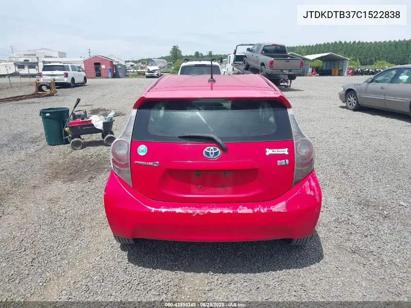 2012 Toyota Prius C Four VIN: JTDKDTB37C1522838 Lot: 42595345