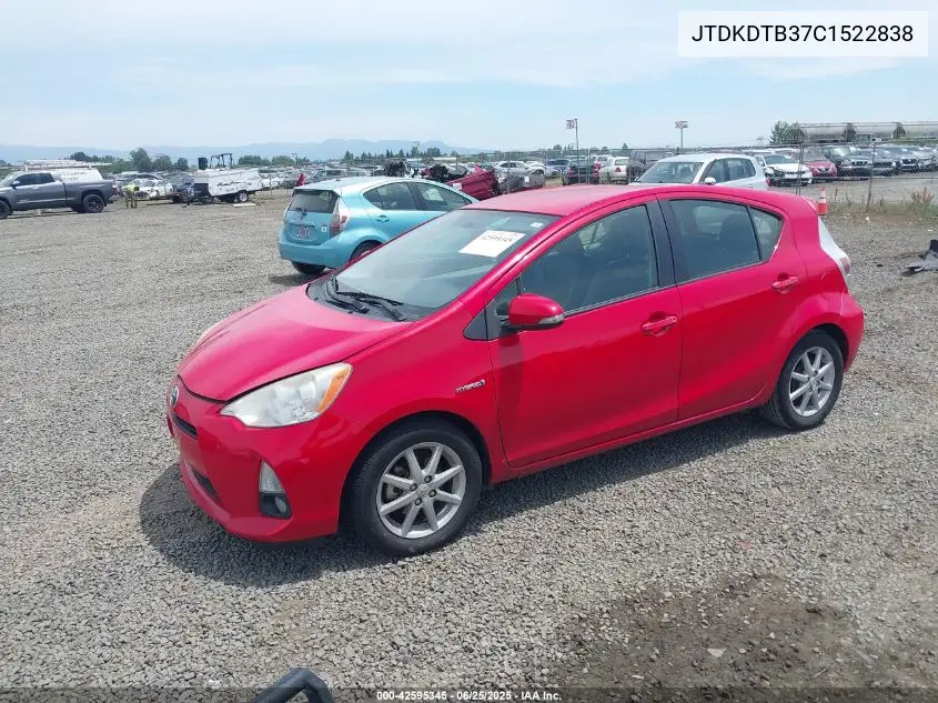 2012 Toyota Prius C Four VIN: JTDKDTB37C1522838 Lot: 42595345