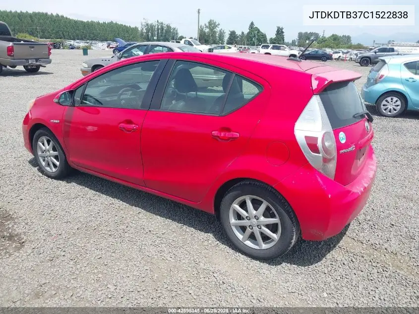 2012 Toyota Prius C Four VIN: JTDKDTB37C1522838 Lot: 42595345