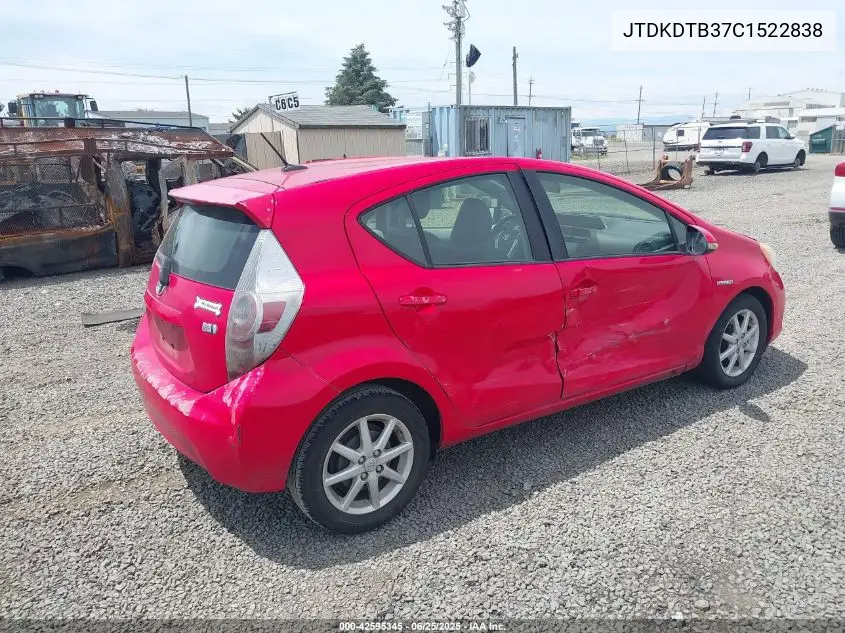 2012 Toyota Prius C Four VIN: JTDKDTB37C1522838 Lot: 42595345