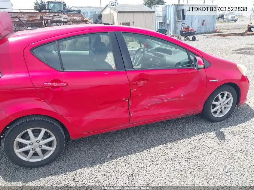 2012 Toyota Prius C Four VIN: JTDKDTB37C1522838 Lot: 42595345
