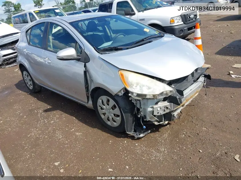 2012 Toyota Prius C Two VIN: JTDKDTB34C1019994 Lot: 42634750