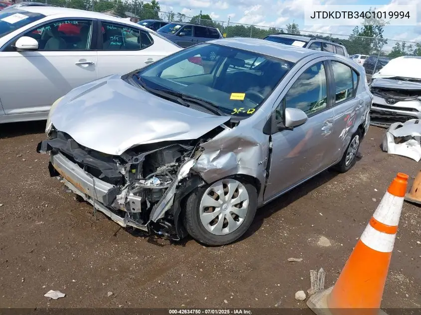 2012 Toyota Prius C Two VIN: JTDKDTB34C1019994 Lot: 42634750