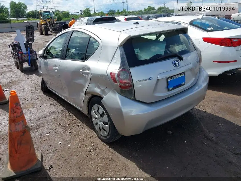 2012 Toyota Prius C Two VIN: JTDKDTB34C1019994 Lot: 42634750