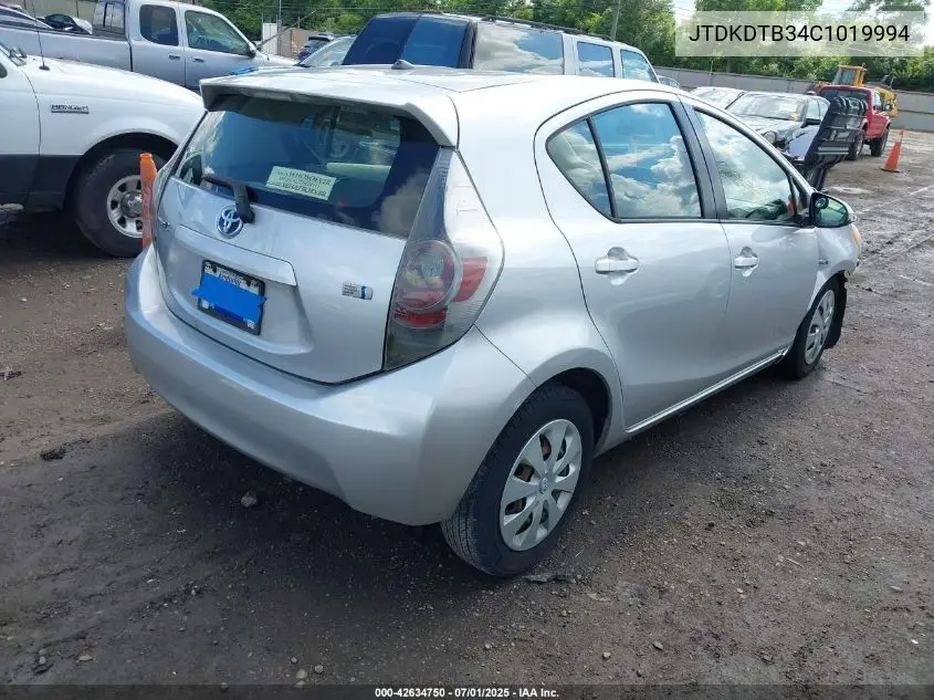 2012 Toyota Prius C Two VIN: JTDKDTB34C1019994 Lot: 42634750