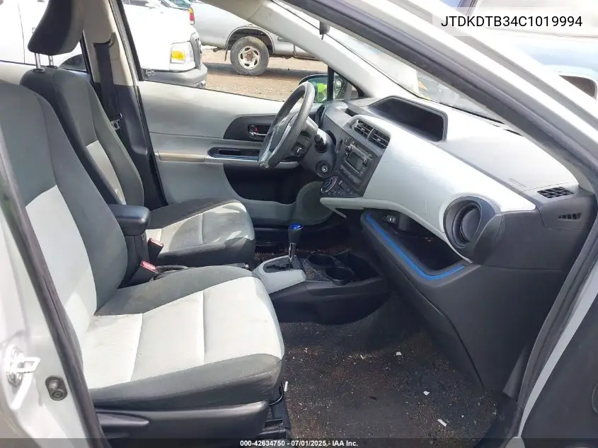 2012 Toyota Prius C Two VIN: JTDKDTB34C1019994 Lot: 42634750