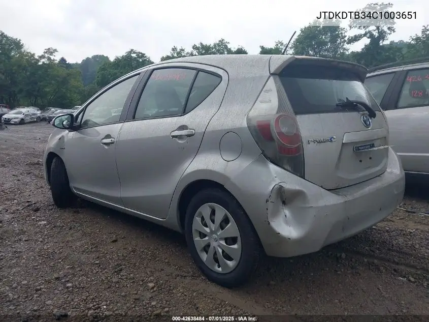 2012 Toyota Prius C Three VIN: JTDKDTB34C1003651 Lot: 42638484