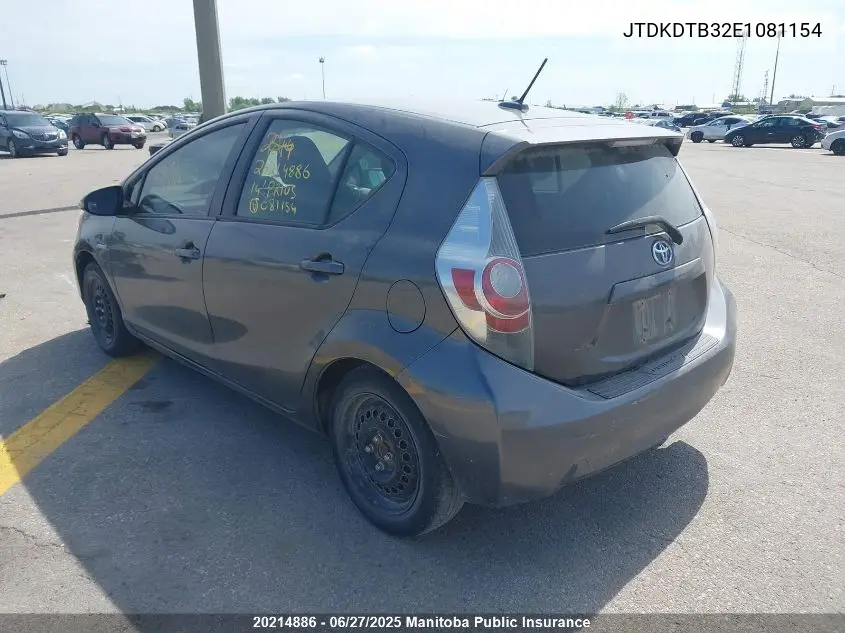 2014 Toyota Prius C VIN: JTDKDTB32E1081154 Lot: 20214886