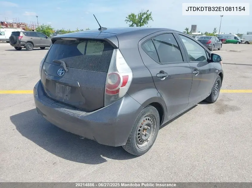 2014 Toyota Prius C VIN: JTDKDTB32E1081154 Lot: 20214886
