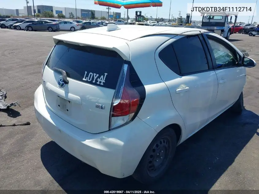 2015 Toyota Prius C Two VIN: JTDKDTB34F1112714 Lot: 42019567