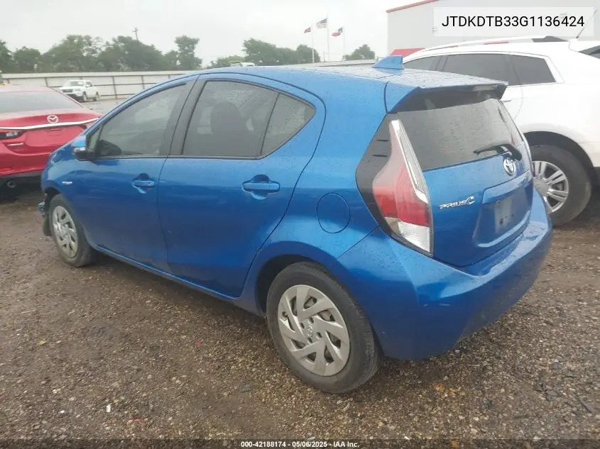 2016 Toyota Prius C Two VIN: JTDKDTB33G1136424 Lot: 42188174