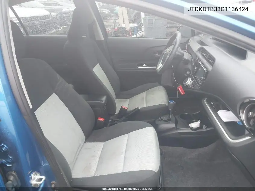 2016 Toyota Prius C Two VIN: JTDKDTB33G1136424 Lot: 42188174