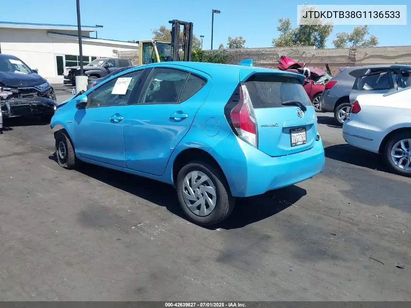 2016 Toyota Prius C VIN: JTDKDTB38G1136533 Lot: 42639827