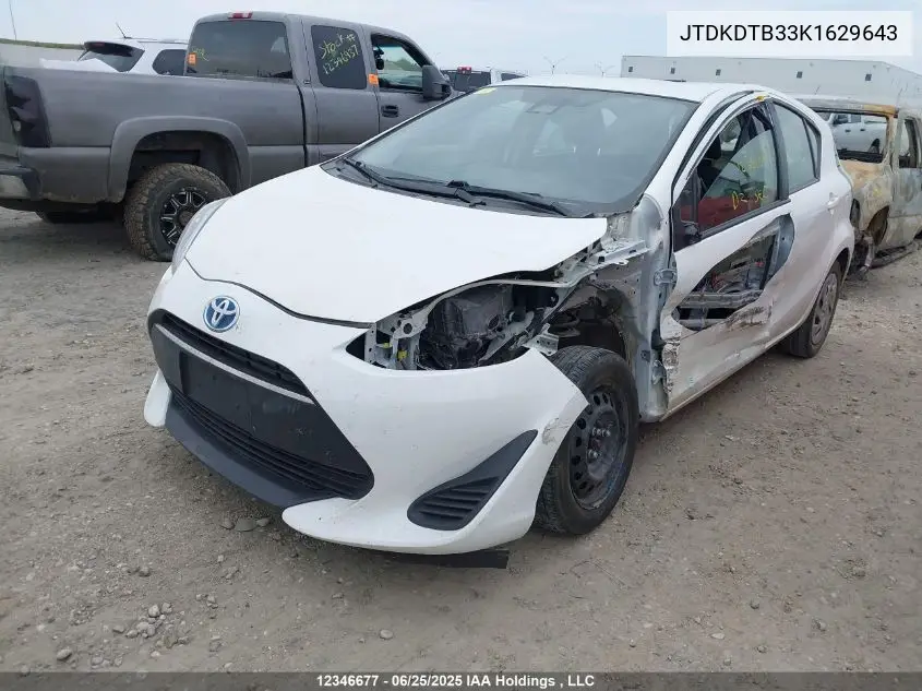 2019 Toyota Prius C Upgrade VIN: JTDKDTB33K1629643 Lot: 12346677