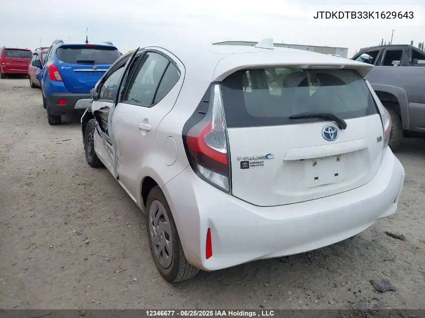 2019 Toyota Prius C Upgrade VIN: JTDKDTB33K1629643 Lot: 12346677