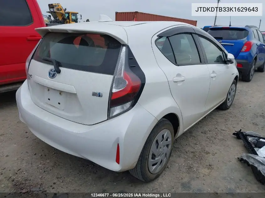 2019 Toyota Prius C Upgrade VIN: JTDKDTB33K1629643 Lot: 12346677