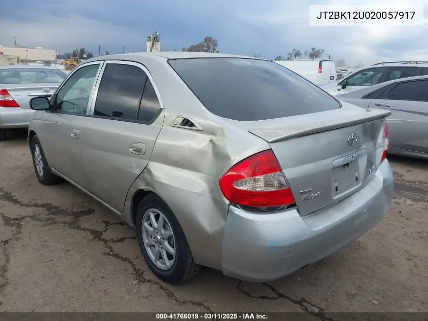 2002 Toyota Prius VIN: JT2BK12U020057917 Lot: 41766019
