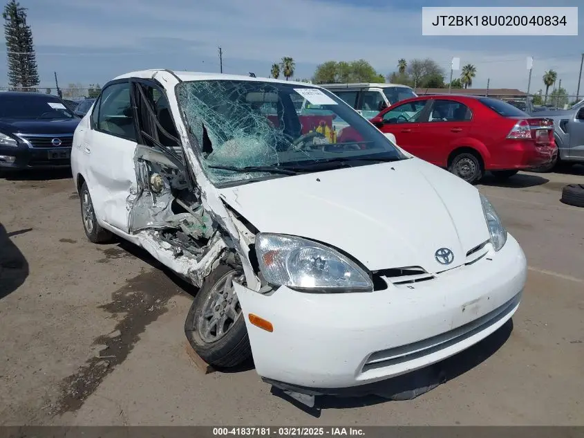 2002 Toyota Prius VIN: JT2BK18U020040834 Lot: 41837181