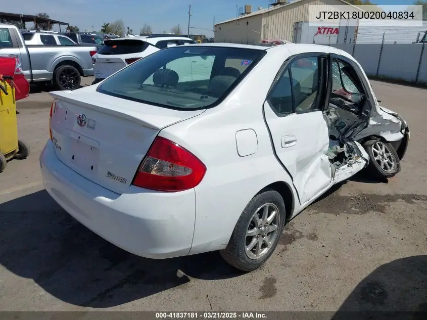 2002 Toyota Prius VIN: JT2BK18U020040834 Lot: 41837181