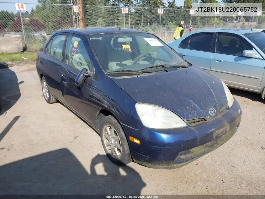 2002 Toyota Prius VIN: JT2BK18U220065752 Lot: 42099742