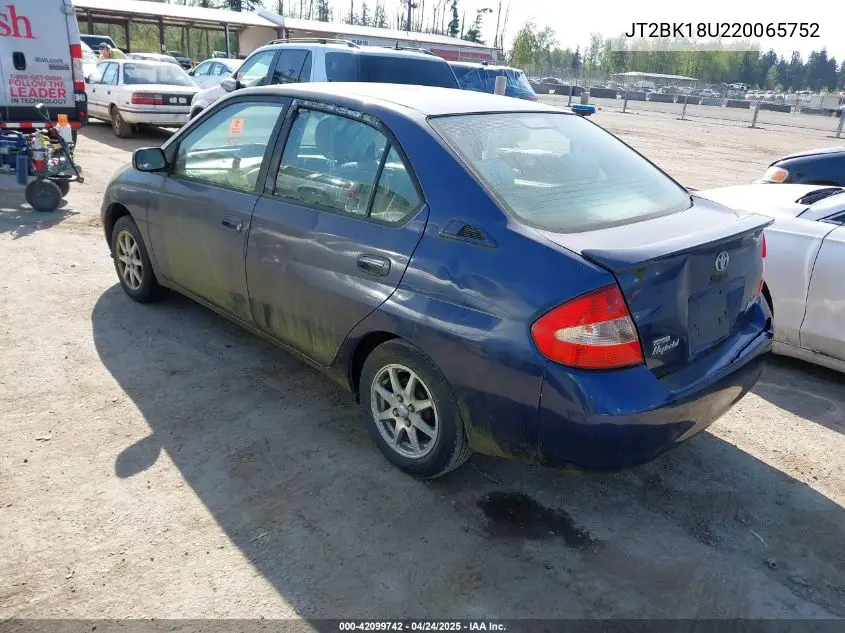 2002 Toyota Prius VIN: JT2BK18U220065752 Lot: 42099742
