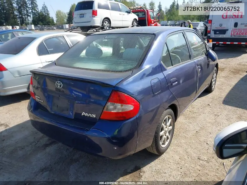 2002 Toyota Prius VIN: JT2BK18U220065752 Lot: 42099742