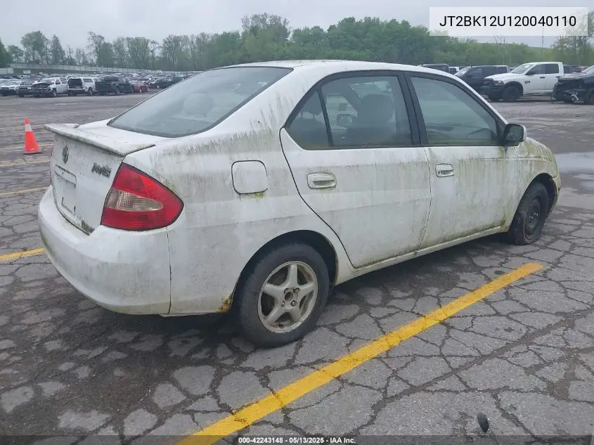 2002 Toyota Prius VIN: JT2BK12U120040110 Lot: 42243148