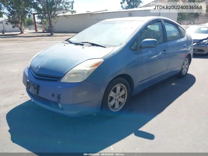 2004 Toyota Prius VIN: JTDKB20U240036568 Lot: 42638259