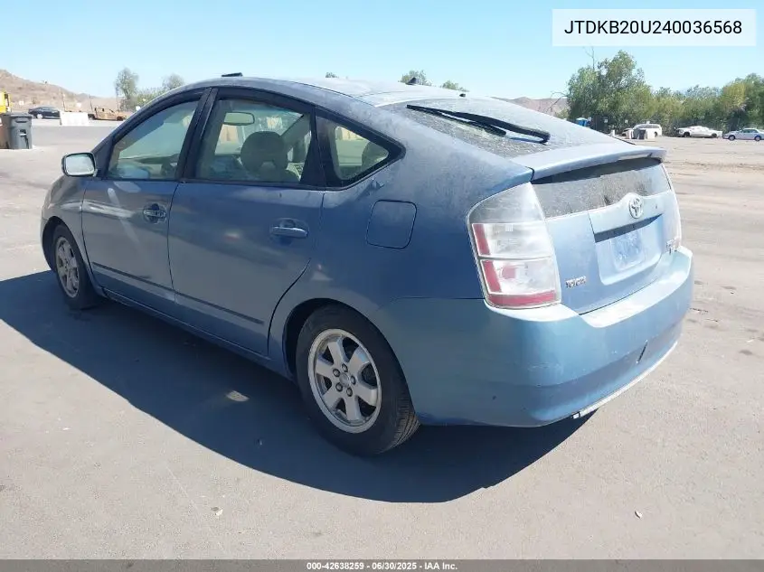 2004 Toyota Prius VIN: JTDKB20U240036568 Lot: 42638259