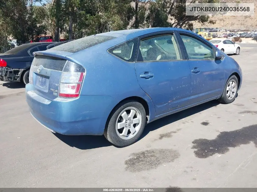 2004 Toyota Prius VIN: JTDKB20U240036568 Lot: 42638259