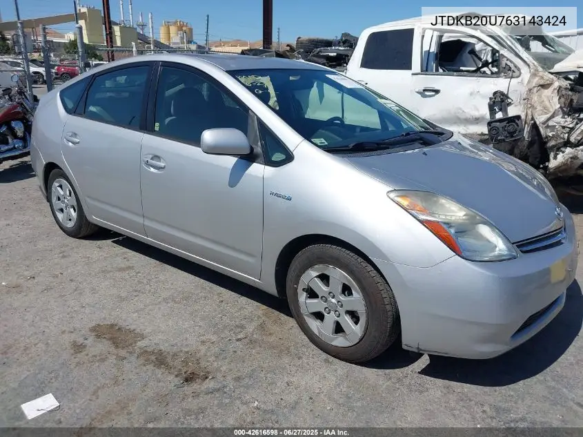 2006 Toyota Prius VIN: JTDKB20U763143424 Lot: 42616598