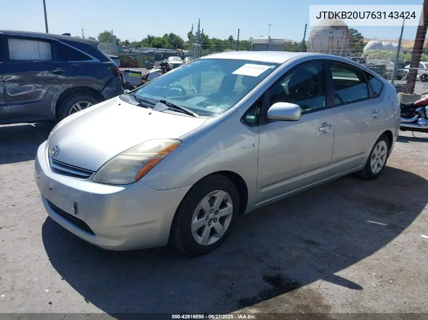 2006 Toyota Prius VIN: JTDKB20U763143424 Lot: 42616598