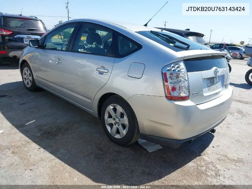 2006 Toyota Prius VIN: JTDKB20U763143424 Lot: 42616598