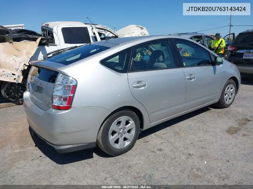 2006 Toyota Prius VIN: JTDKB20U763143424 Lot: 42616598
