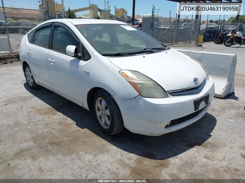 2006 Toyota Prius VIN: JTDKB20U463190958 Lot: 42617531