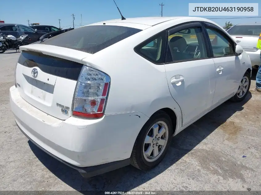 2006 Toyota Prius VIN: JTDKB20U463190958 Lot: 42617531