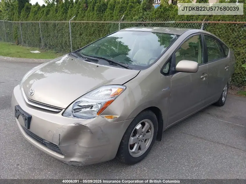 2007 Toyota Prius VIN: JTDKB22U577680039 Lot: 40006391
