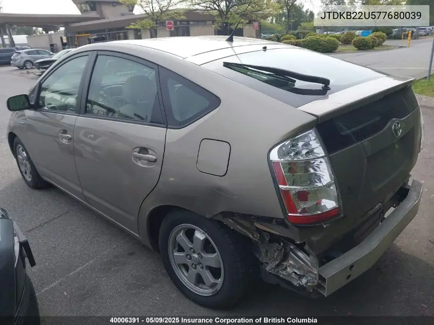 2007 Toyota Prius VIN: JTDKB22U577680039 Lot: 40006391