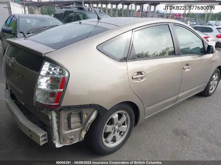 2007 Toyota Prius VIN: JTDKB22U577680039 Lot: 40006391
