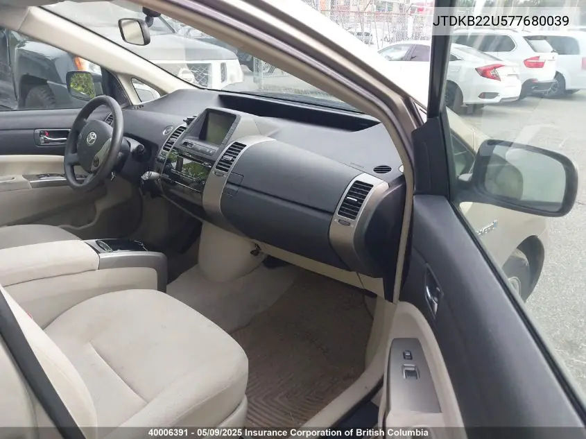 2007 Toyota Prius VIN: JTDKB22U577680039 Lot: 40006391