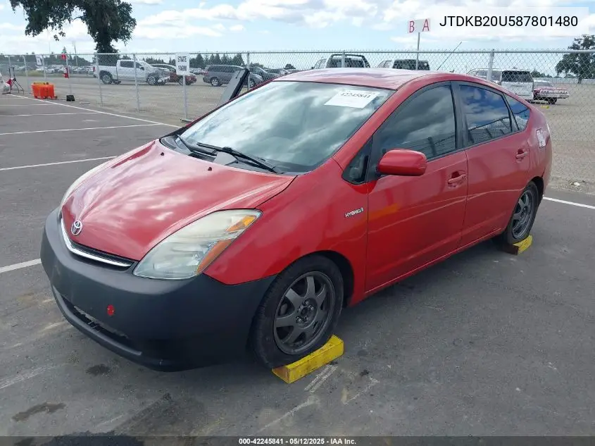 2008 Toyota Prius VIN: JTDKB20U587801480 Lot: 42245841