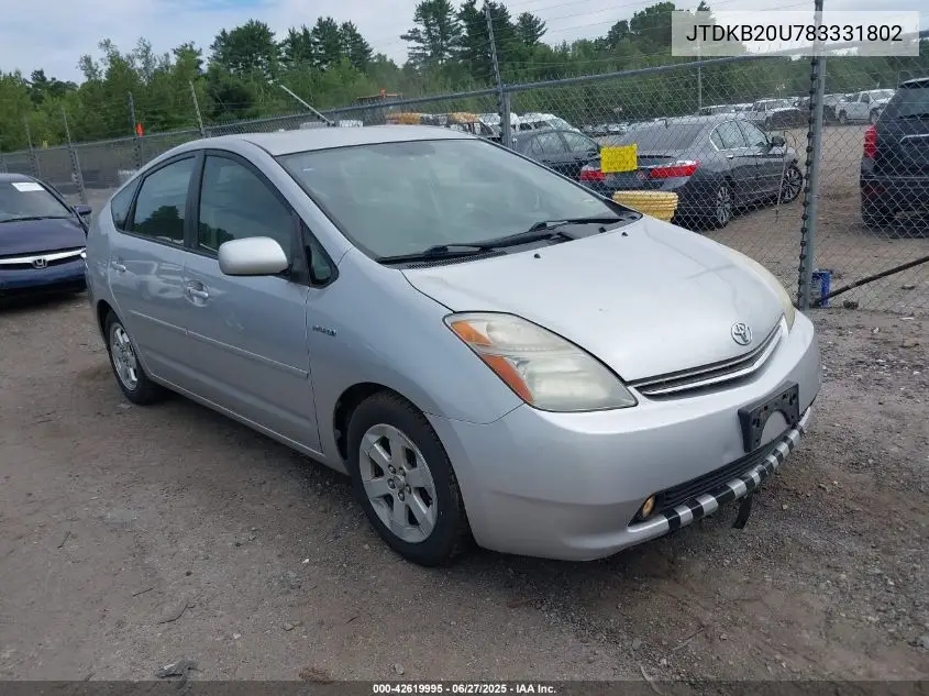 2008 Toyota Prius VIN: JTDKB20U783331802 Lot: 42619995