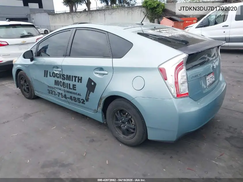 2013 Toyota Prius Three VIN: JTDKN3DU7D1702020 Lot: 42072062