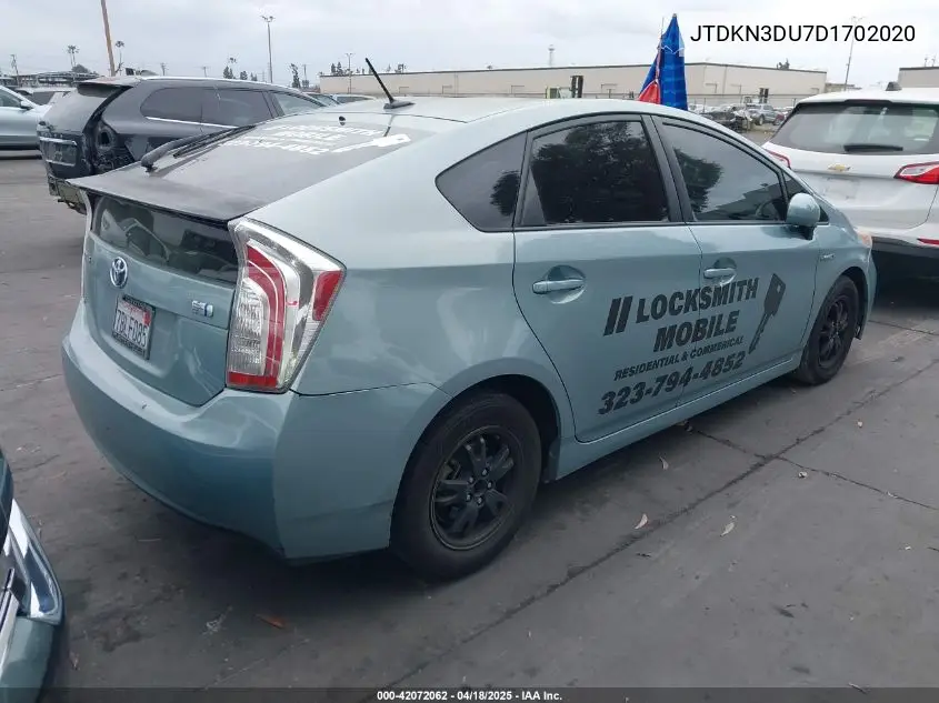 2013 Toyota Prius Three VIN: JTDKN3DU7D1702020 Lot: 42072062