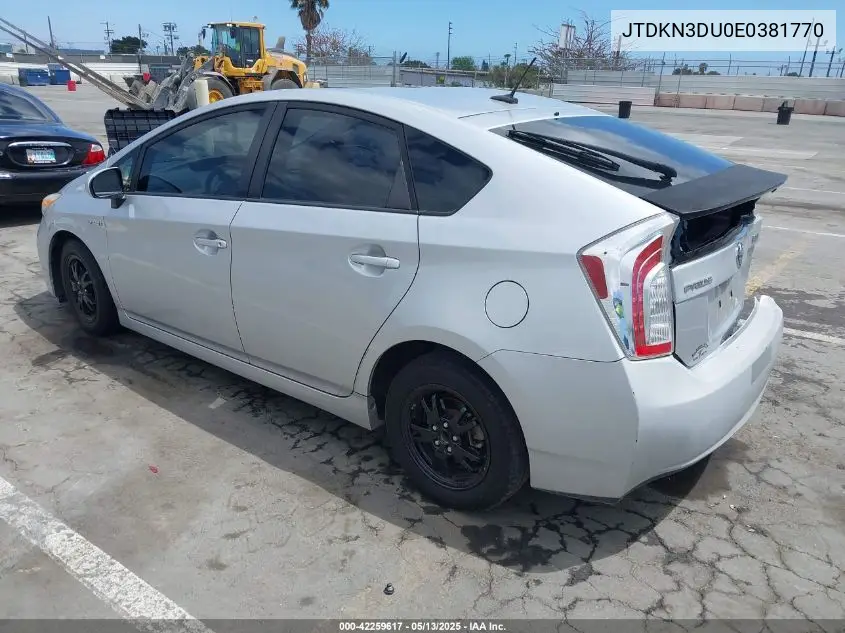 2014 Toyota Prius Three VIN: JTDKN3DU0E0381770 Lot: 42259617