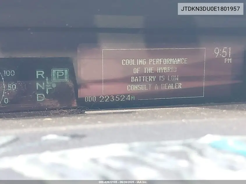 2014 Toyota Prius Two VIN: JTDKN3DU0E1801957 Lot: 42622105