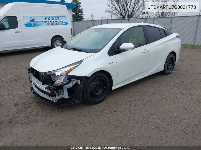 2016 Toyota Prius VIN: JTDKARFU7G3021778 Lot: 12312725